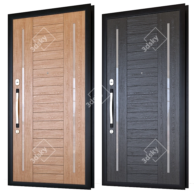 Rustic Wooden Exterior Door 3D model image 2