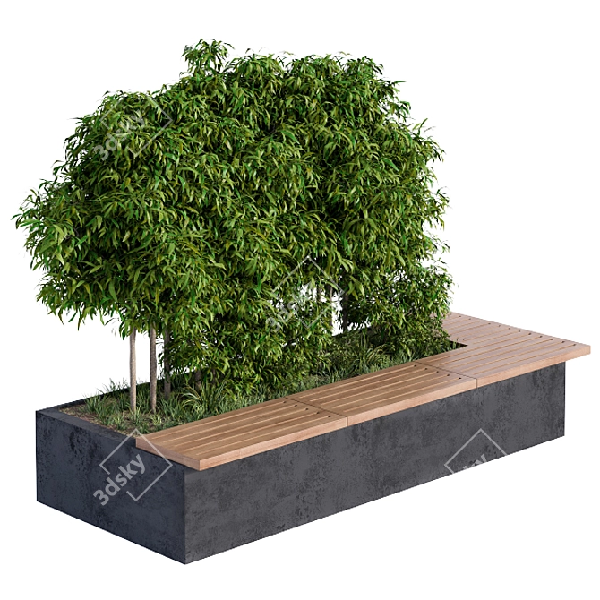 Urbane Bench with Greenery 3D model image 1