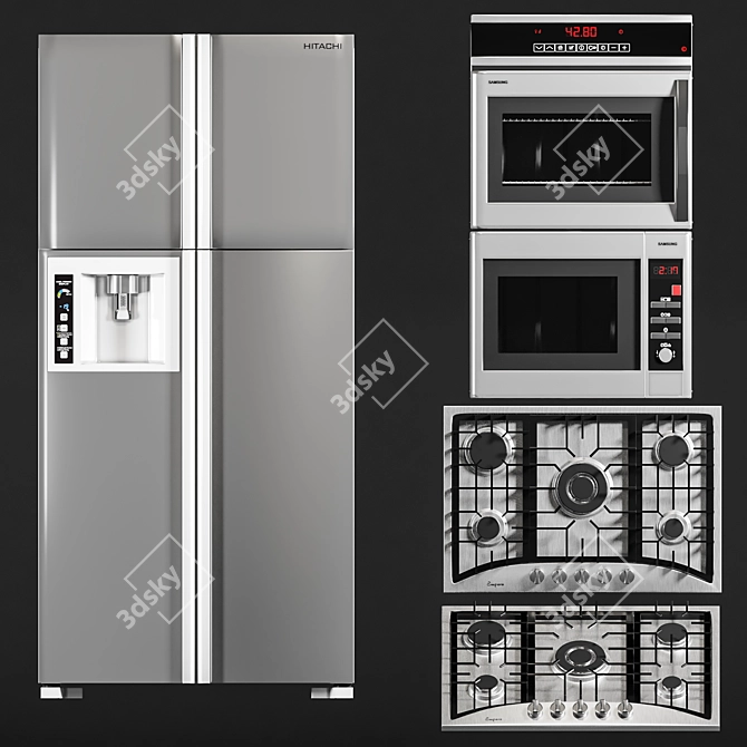 Sleek Kitchen Appliance Set 3D model image 1
