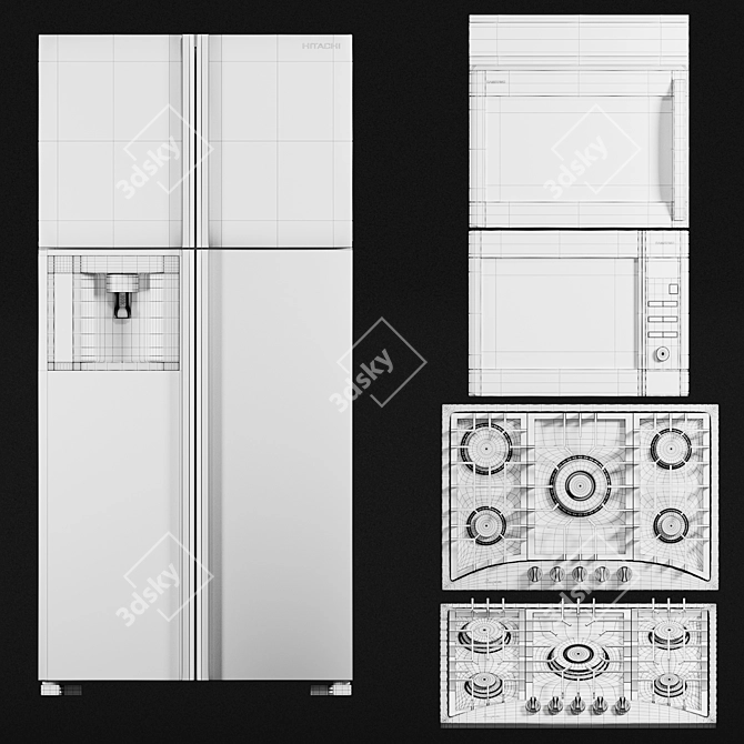 Sleek Kitchen Appliance Set 3D model image 4