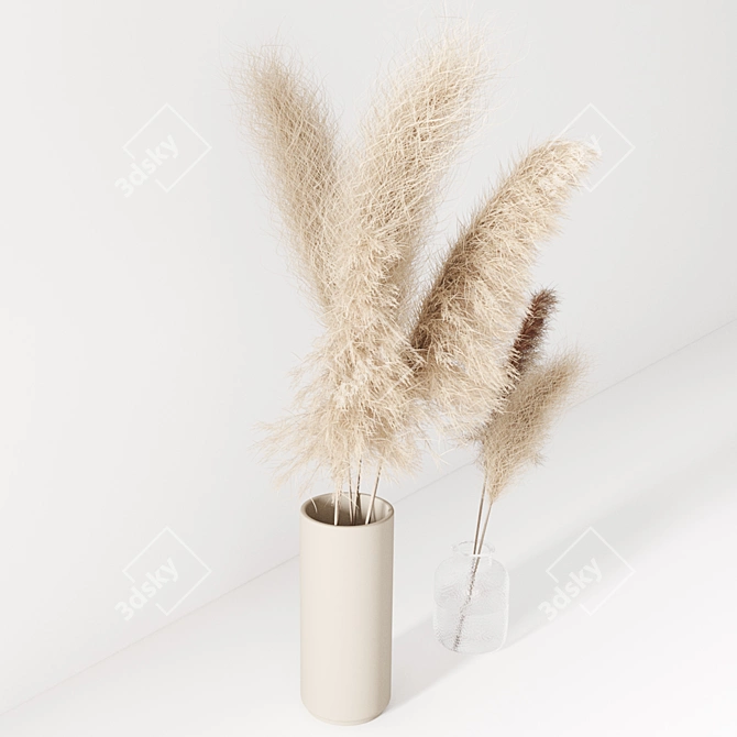Elegant Pampas Grass Set in Vase 3D model image 3