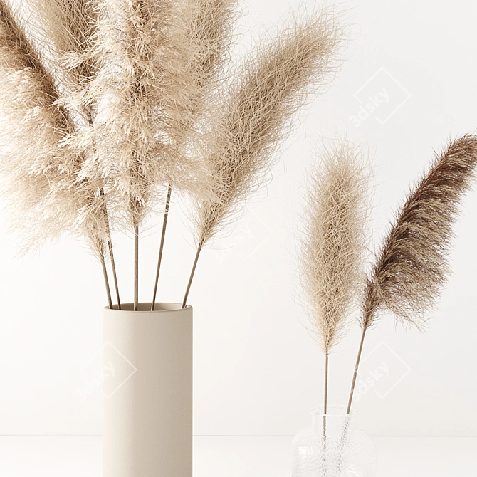 Elegant Pampas Grass Set in Vase 3D model image 4