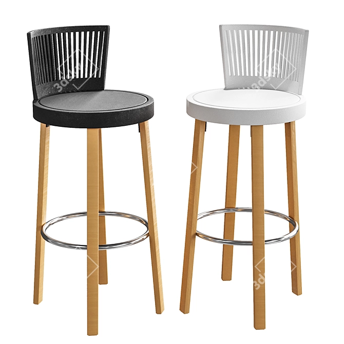 Sleek Wood Bar Stool 3D model image 1