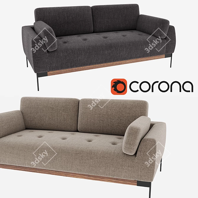 Modern Fabric 3 Seater Sofa 3D model image 1