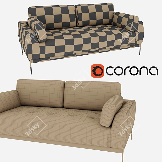 Modern Fabric 3 Seater Sofa 3D model image 2