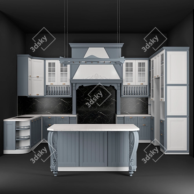 Classic Style Kitchen Furniture with Appliance Openings 3D model image 1