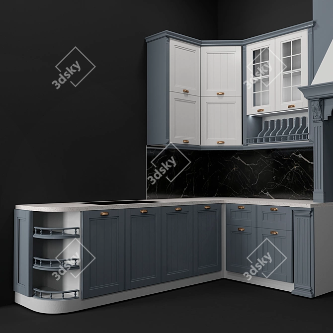 Classic Style Kitchen Furniture with Appliance Openings 3D model image 3