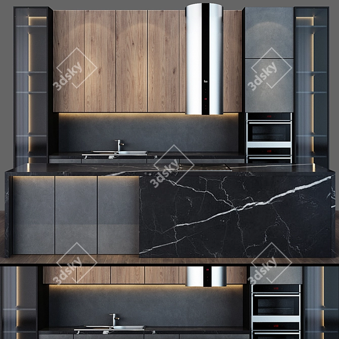 Sleek Stainless Steel Kitchen_036 3D model image 1