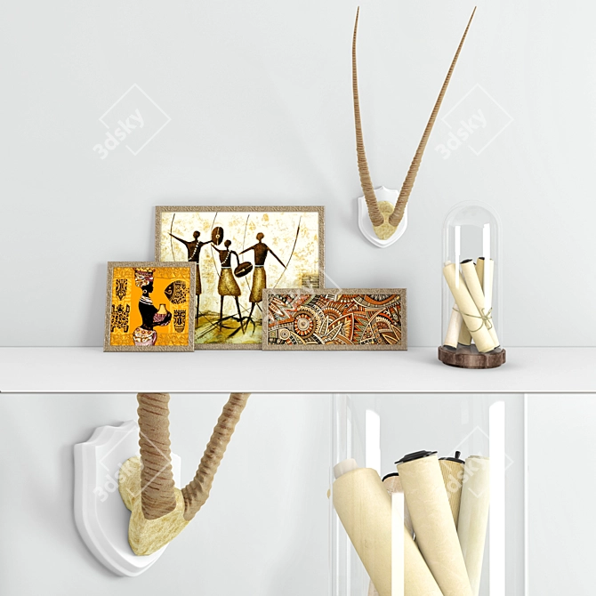 Miniature Decor Set: Art, Scrolls, Horns 3D model image 1