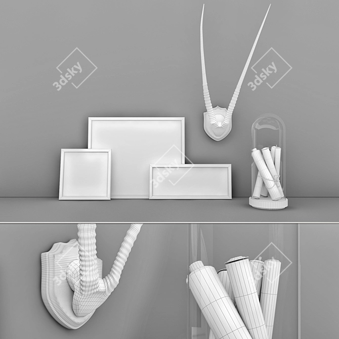 Miniature Decor Set: Art, Scrolls, Horns 3D model image 2