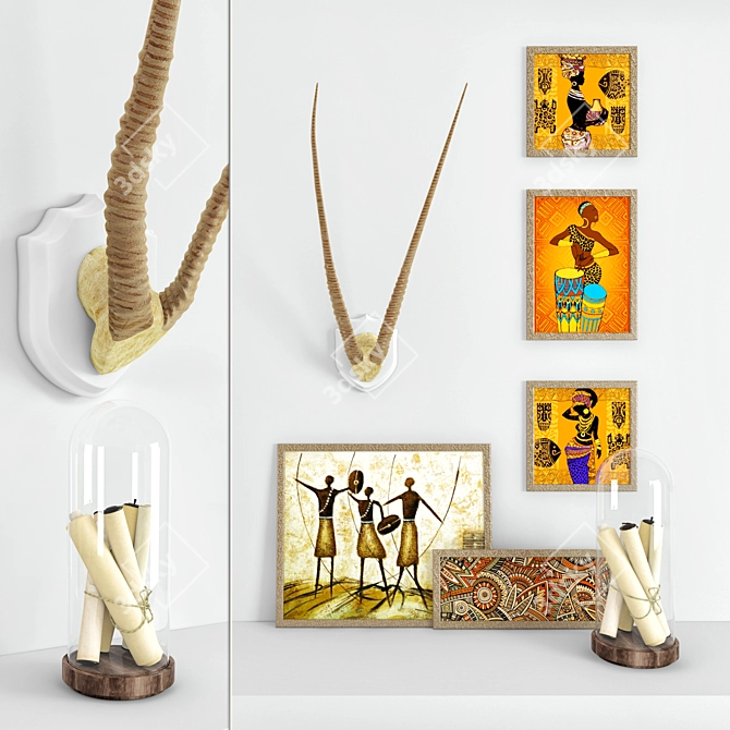 Miniature Decor Set: Art, Scrolls, Horns 3D model image 3