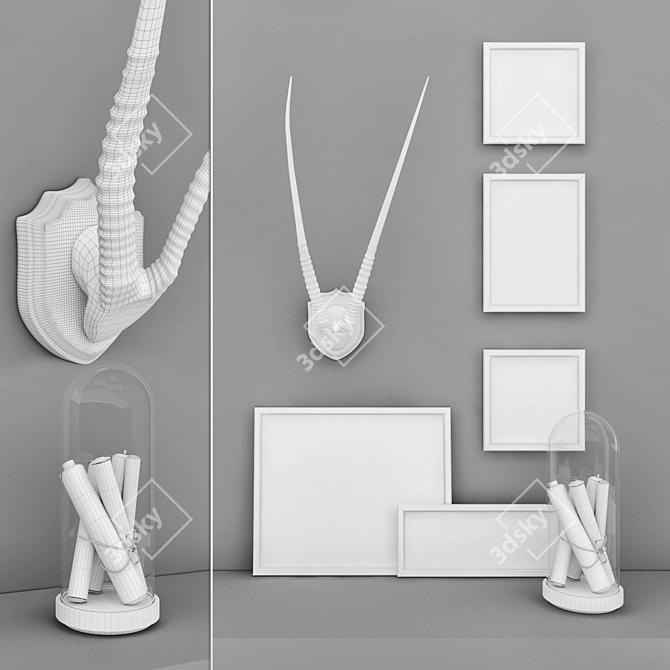 Miniature Decor Set: Art, Scrolls, Horns 3D model image 4