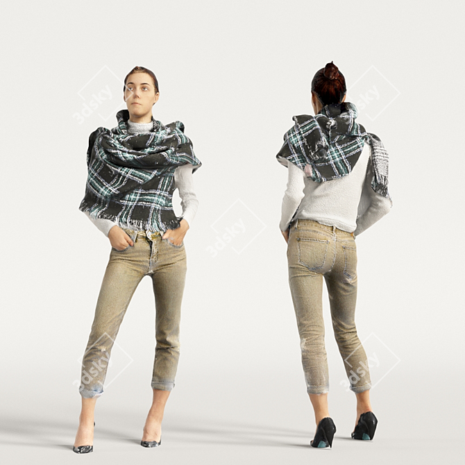 Realistic 3D Scanned Woman: 3 Color Variations 3D model image 2