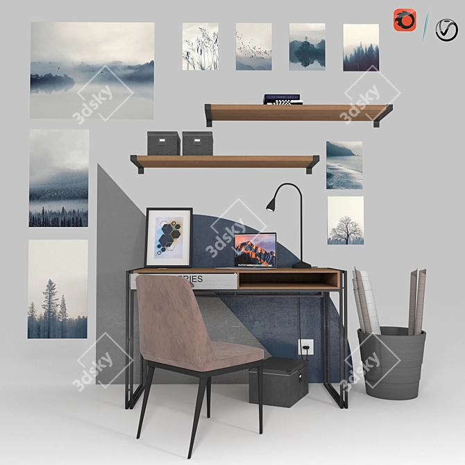 Modern Blue-themed Workstation: Joss Discovery with Decorative Elements 3D model image 1