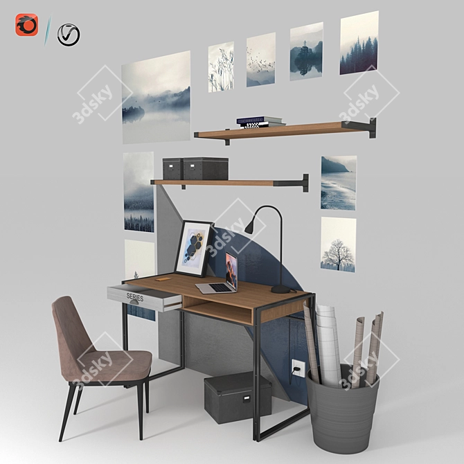 Modern Blue-themed Workstation: Joss Discovery with Decorative Elements 3D model image 3