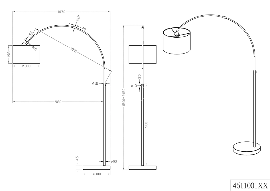 Elegant Trio Hotel Floor Lamp 3D model image 4