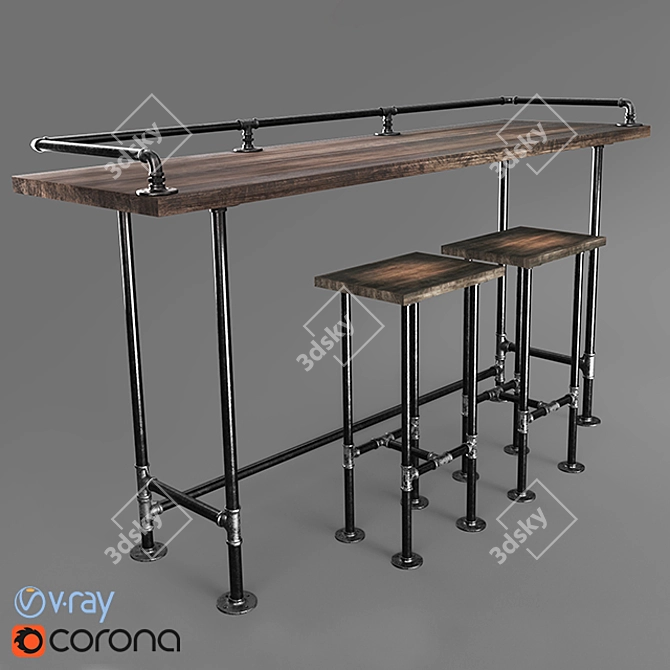 Industrial Iron Pipe Bar Table 3D model image 1
