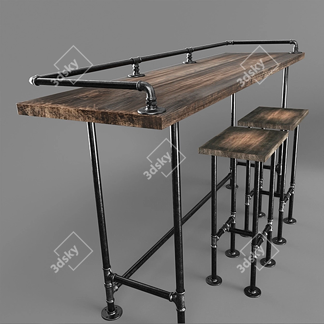 Industrial Iron Pipe Bar Table 3D model image 2