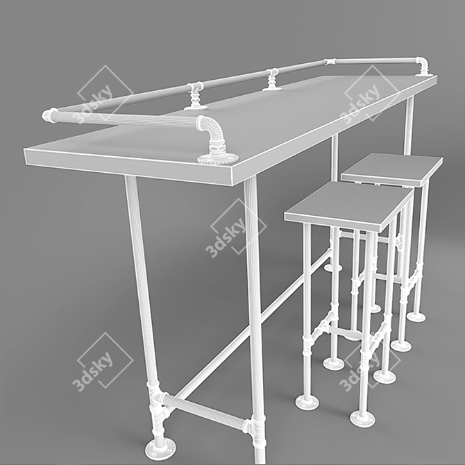 Industrial Iron Pipe Bar Table 3D model image 3
