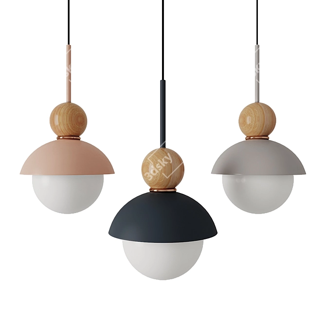 Natural Wood Pendant Light 3D model image 3