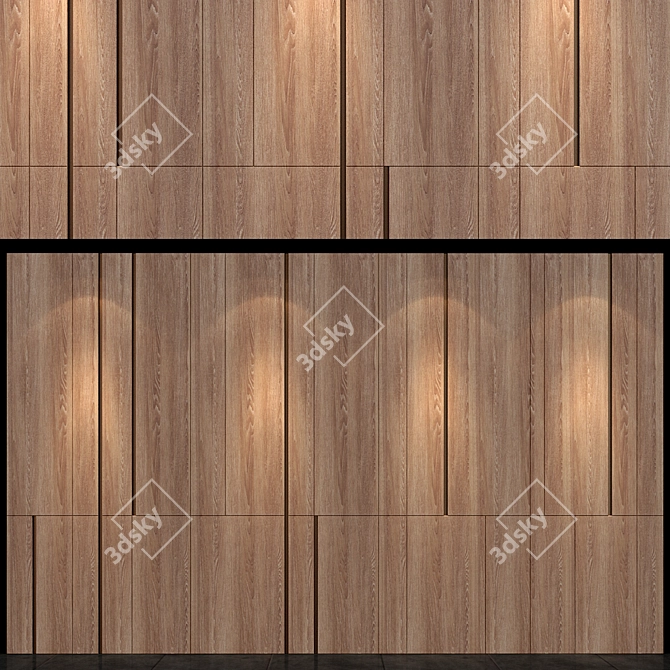 Rustic Wooden Wall Panel 3D model image 1