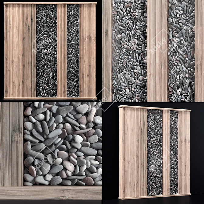 Wooden Wall Pebble Decor: Natural Charm for Your Space 3D model image 1