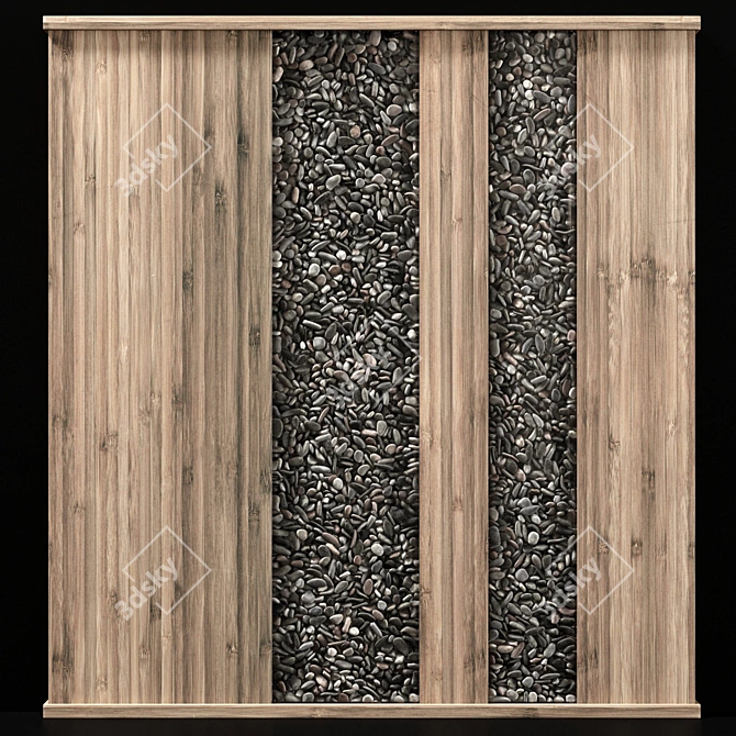 Wooden Wall Pebble Decor: Natural Charm for Your Space 3D model image 2