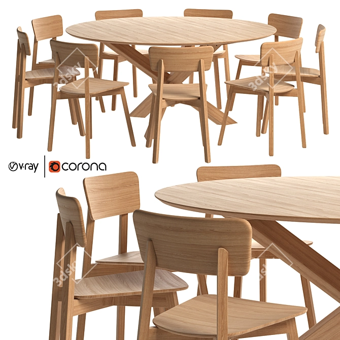 Oak Casale Dining Set: Mikado Round Table R160cm 3D model image 1
