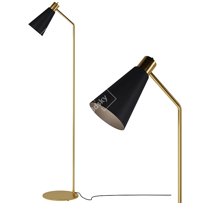 Elegant Brass and Steel Floor Lamp 3D model image 1