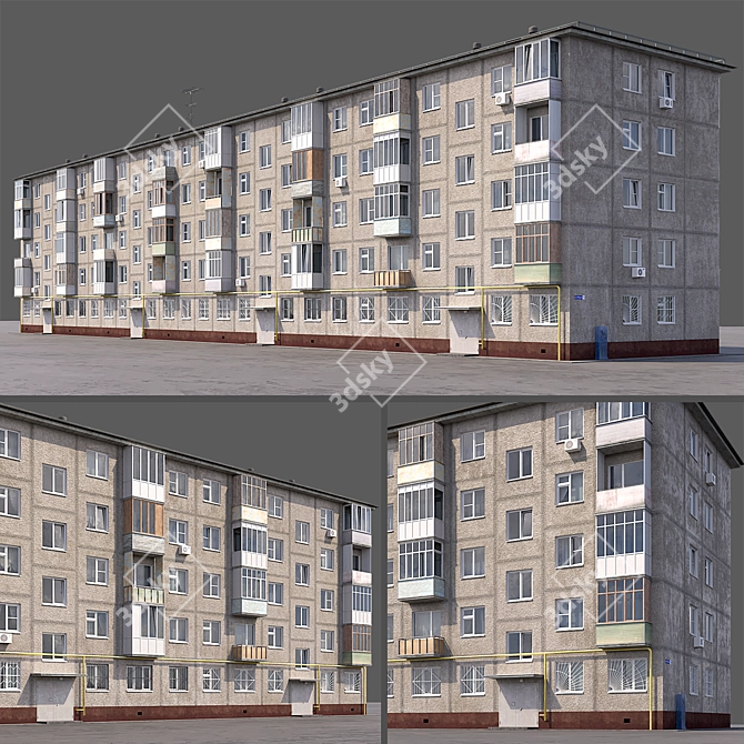 Soviet-Style Khrushchevka: Authentic 5-Story Residential Building 3D model image 1