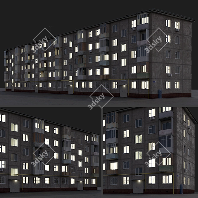 Soviet-Style Khrushchevka: Authentic 5-Story Residential Building 3D model image 2