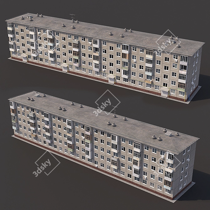 Soviet-Style Khrushchevka: Authentic 5-Story Residential Building 3D model image 4