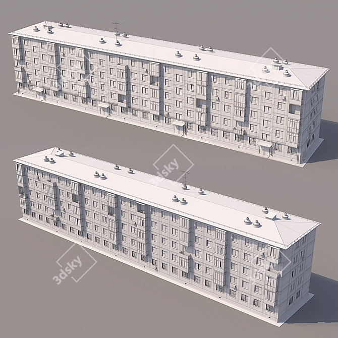 Soviet-Style Khrushchevka: Authentic 5-Story Residential Building 3D model image 5