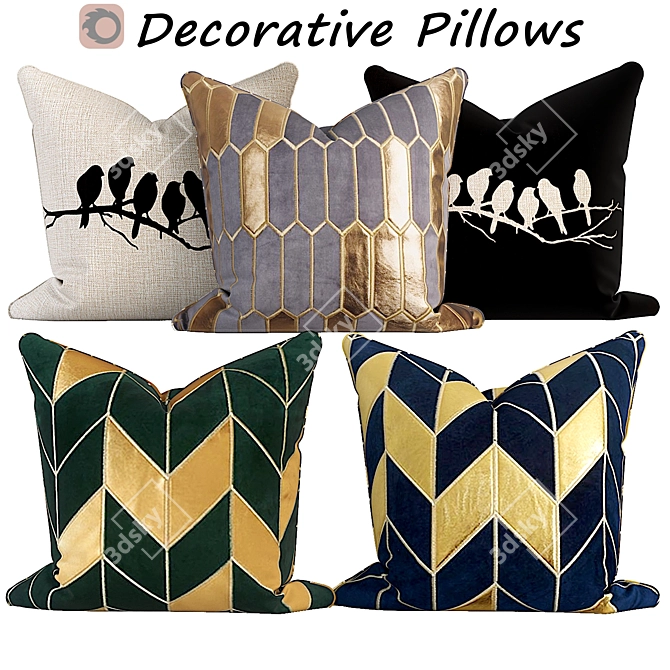 Elegant Decorative Pillow Set 3D model image 1