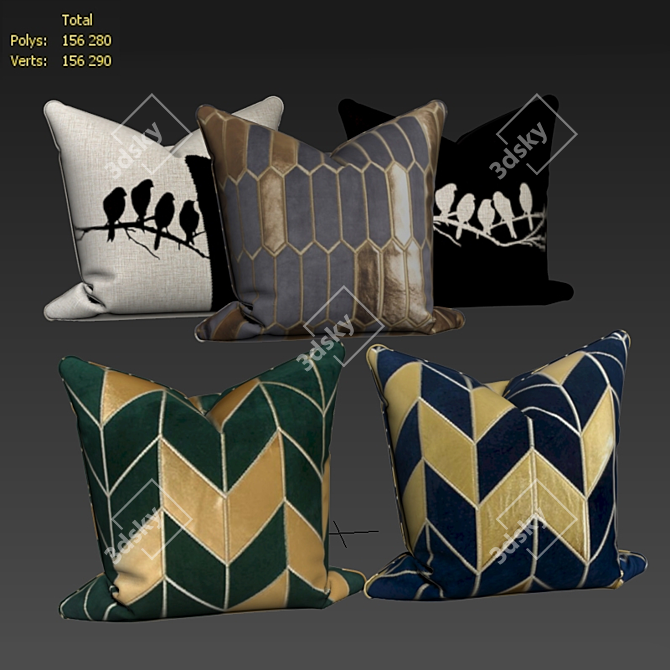 Elegant Decorative Pillow Set 3D model image 2