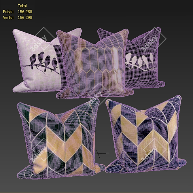 Elegant Decorative Pillow Set 3D model image 3