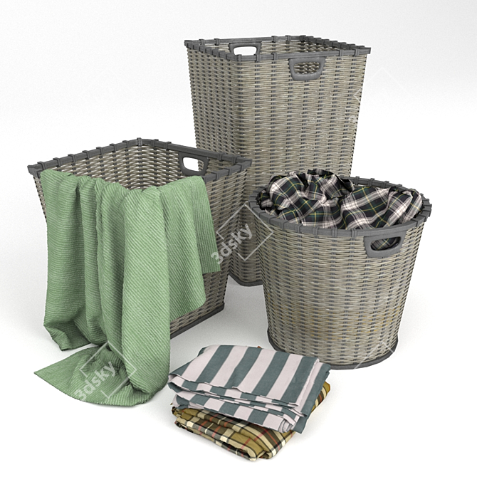 Tidy Trio: Multi-Bin Laundry Baskets 3D model image 1