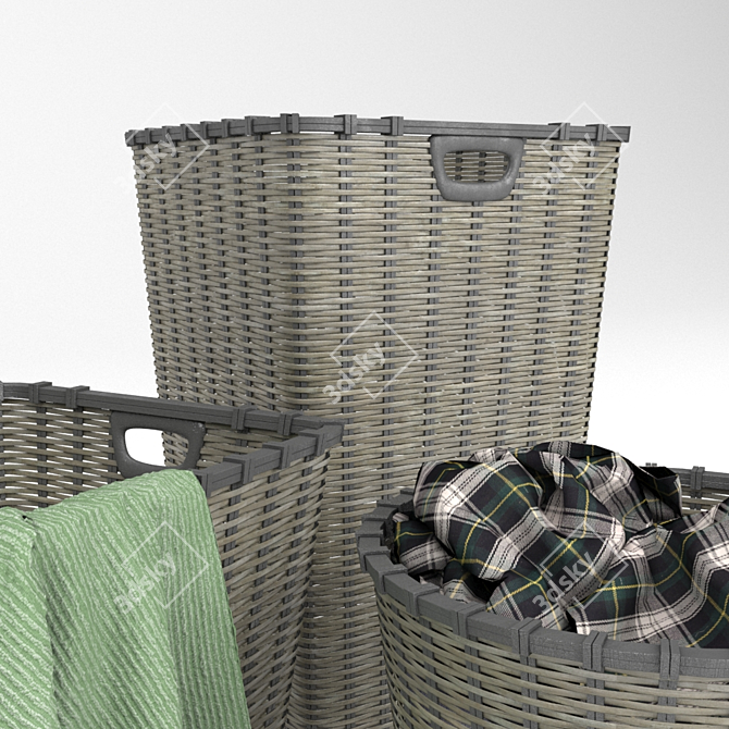 Tidy Trio: Multi-Bin Laundry Baskets 3D model image 3