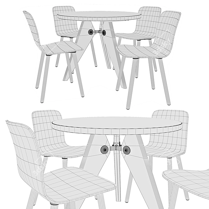 Vitra Gueridon Table and HAL Ply Wood Chair 3D model image 2