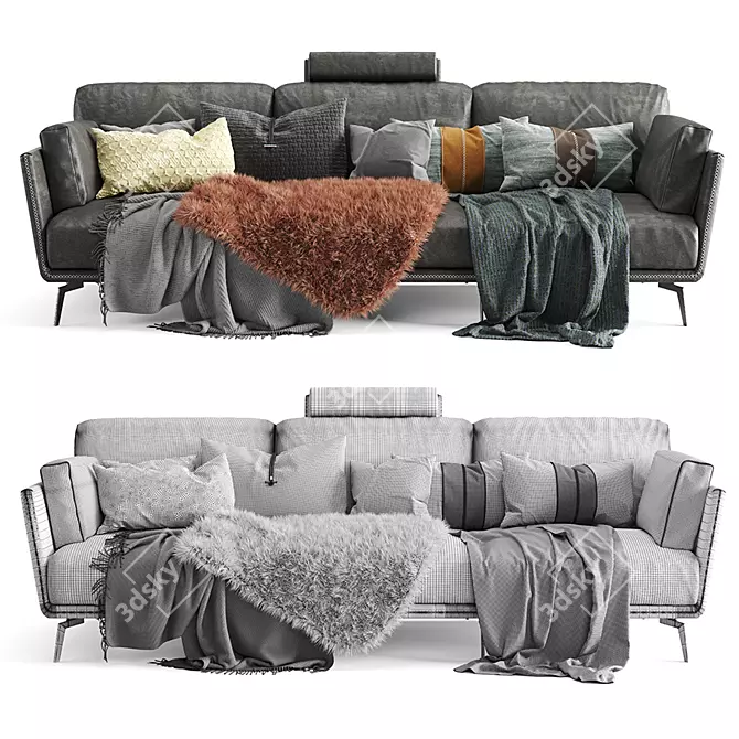 Premium Knit Plaid Sofa 3D model image 1