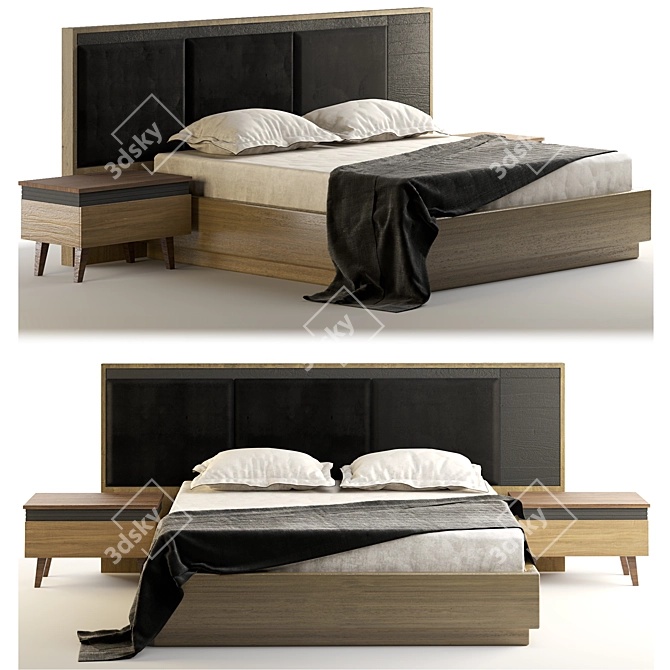 Premium Contemporary Bed Frame 3D model image 1