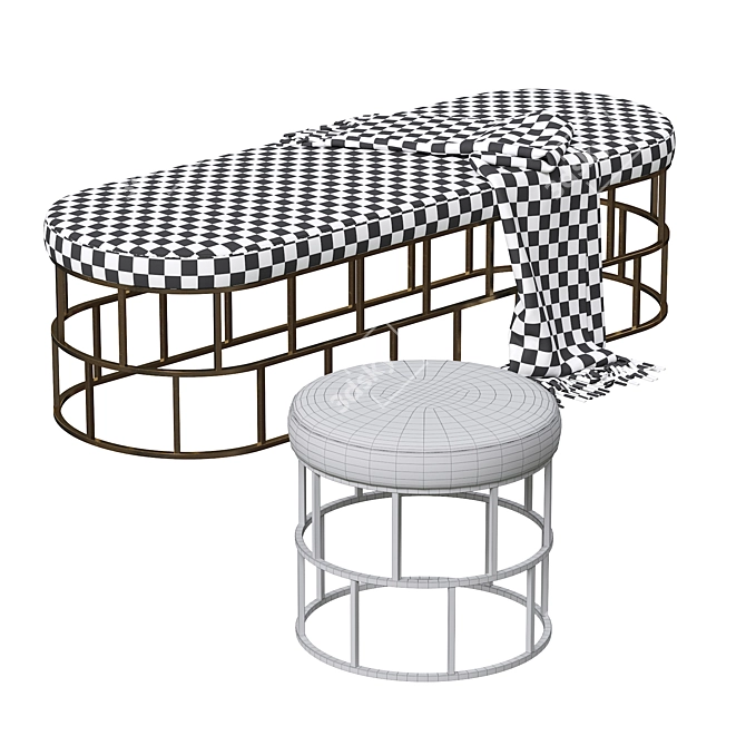 Riviera Upholstered Bench - Sleek Metal Frame 3D model image 5