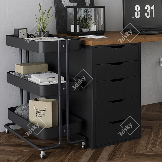 Stylish Black Ikea Home Office 3D model image 3