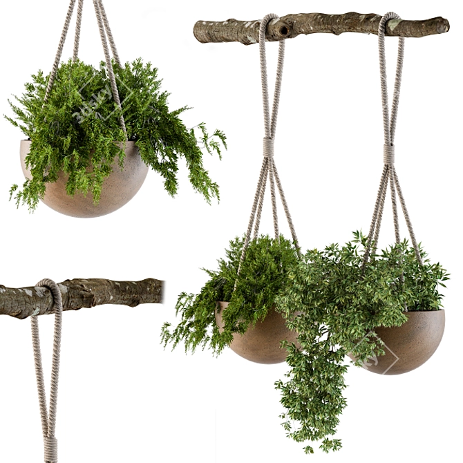 Rustic Hanging Pot with Rope 3D model image 2