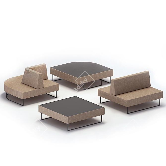 Versatile 4-Piece Loby Sofa 3D model image 3