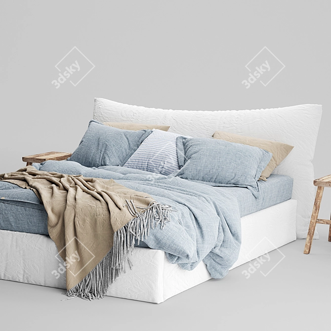 Luxury Linen Bed: Blue Melange Duvet Set 3D model image 3