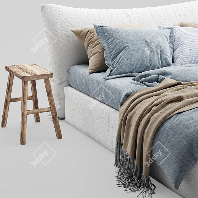 Luxury Linen Bed: Blue Melange Duvet Set 3D model image 4