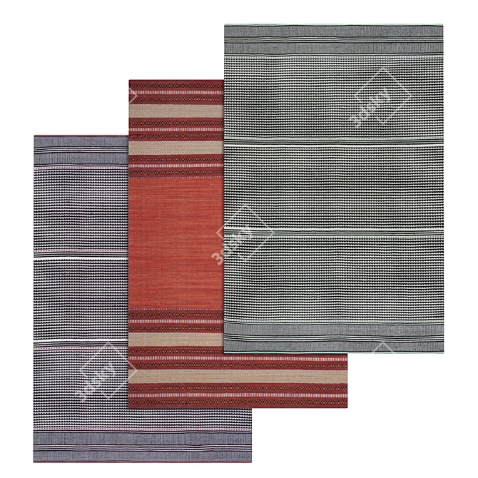 Versatile 3-Piece Carpet Set 3D model image 1