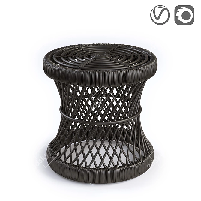 Vintage Rattan Sideboard Stool 3D model image 1