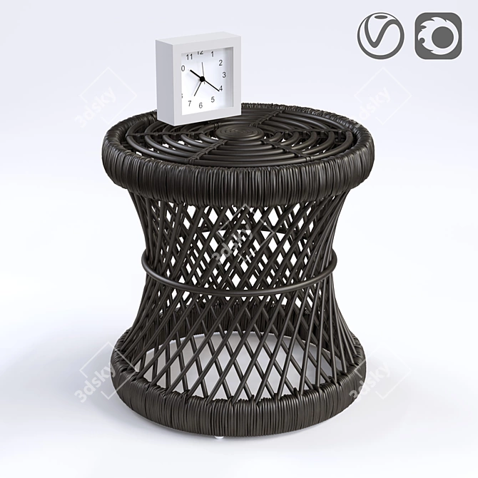 Vintage Rattan Sideboard Stool 3D model image 3